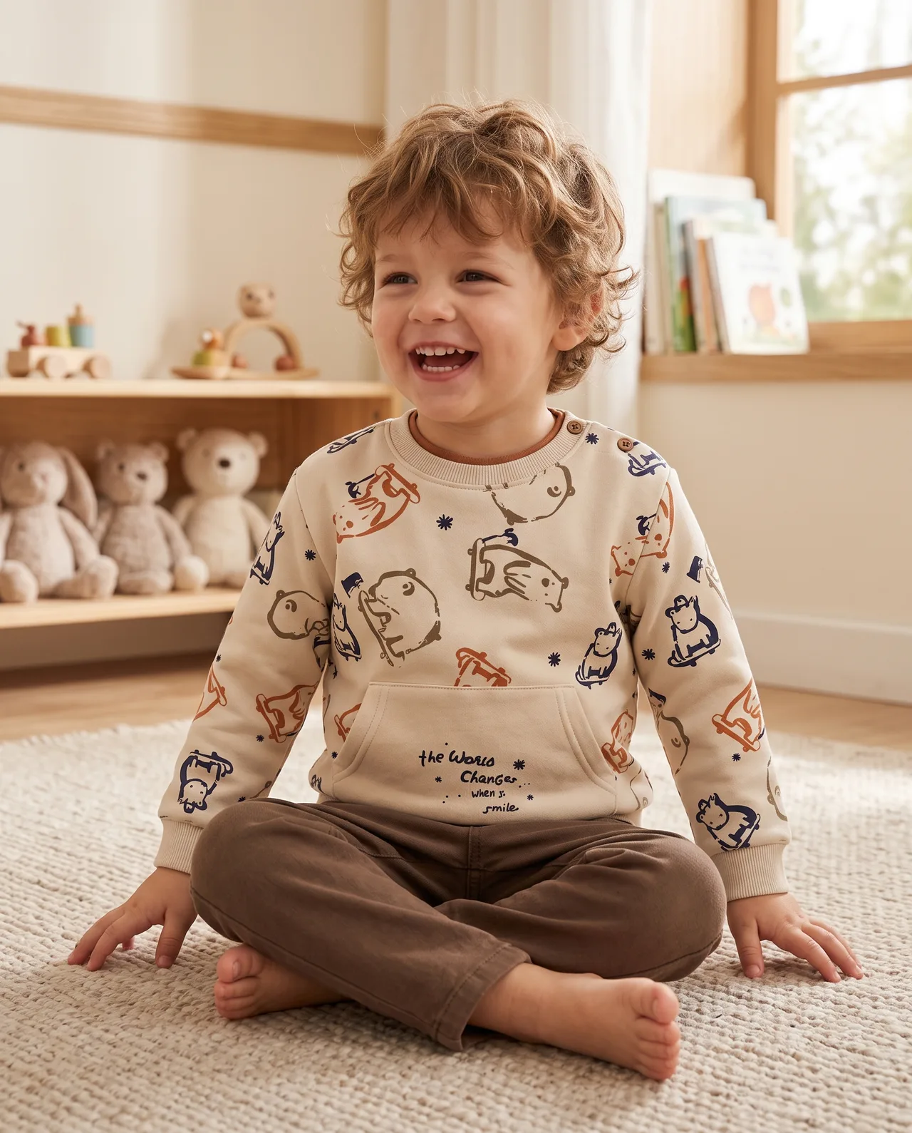 Kids All-Over Bear Skateboard Graphic Pocket Sweatshirt, style FZ-SW-0092 at FIZZI Fashion