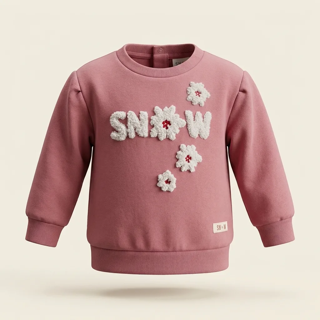 Kids Snow Flower Bouclé Appliqué Crewneck Sweatshirt, style FZ-SW-0090 at FIZZI Fashion