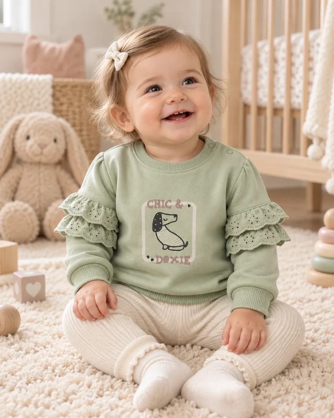 Sage Green Girls Sweatshirt, style FZ-SW-0097 at FIZZI Fashion