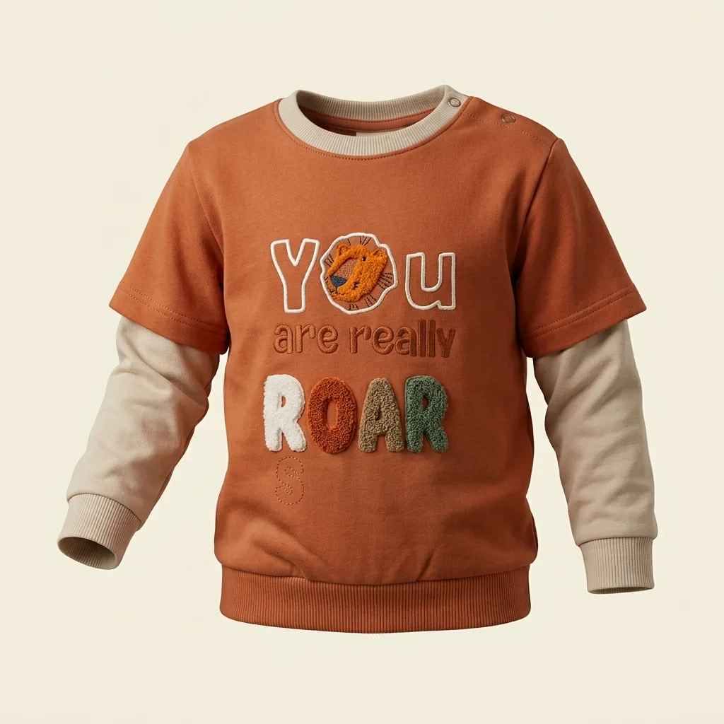 Baby Faux-Layered Lion Graphic Crewneck Sweatshirt, style FZ-SW-0061 at FIZZI Fashion
