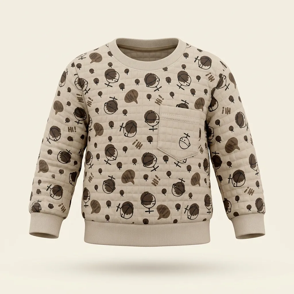 Toddler Quilted All-Over Print Pocket Sweatshirt, style FZ-SW-0077 at FIZZI Fashion