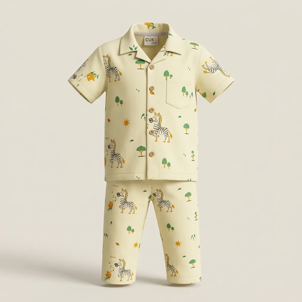 Cotton Short Sleeve Notch Lapel Pajama Set, style FZ-ST-0050 at FIZZI Fashion
