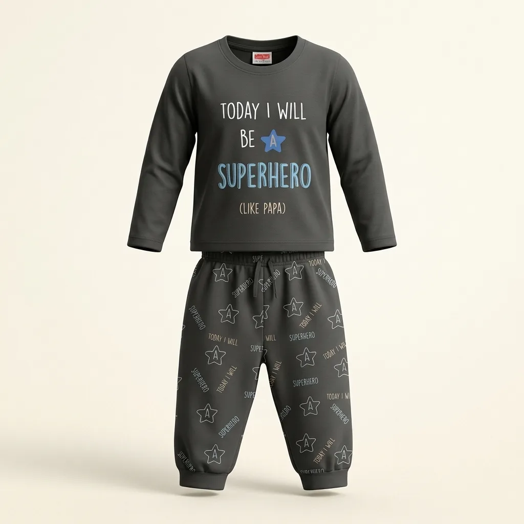 Cotton Long Sleeve Graphic Top & Printed Pants Pajama Set, style FZ-ST-0107 at FIZZI Fashion