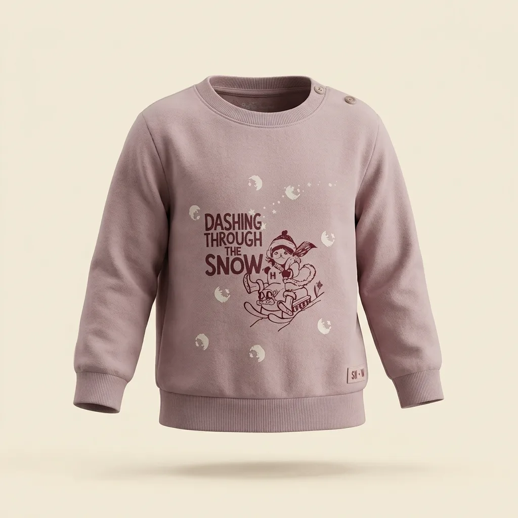 Baby Dashing Through The Snow Graphic Shoulder Snap Sweatshirt, style FZ-SW-0093 at FIZZI Fashion