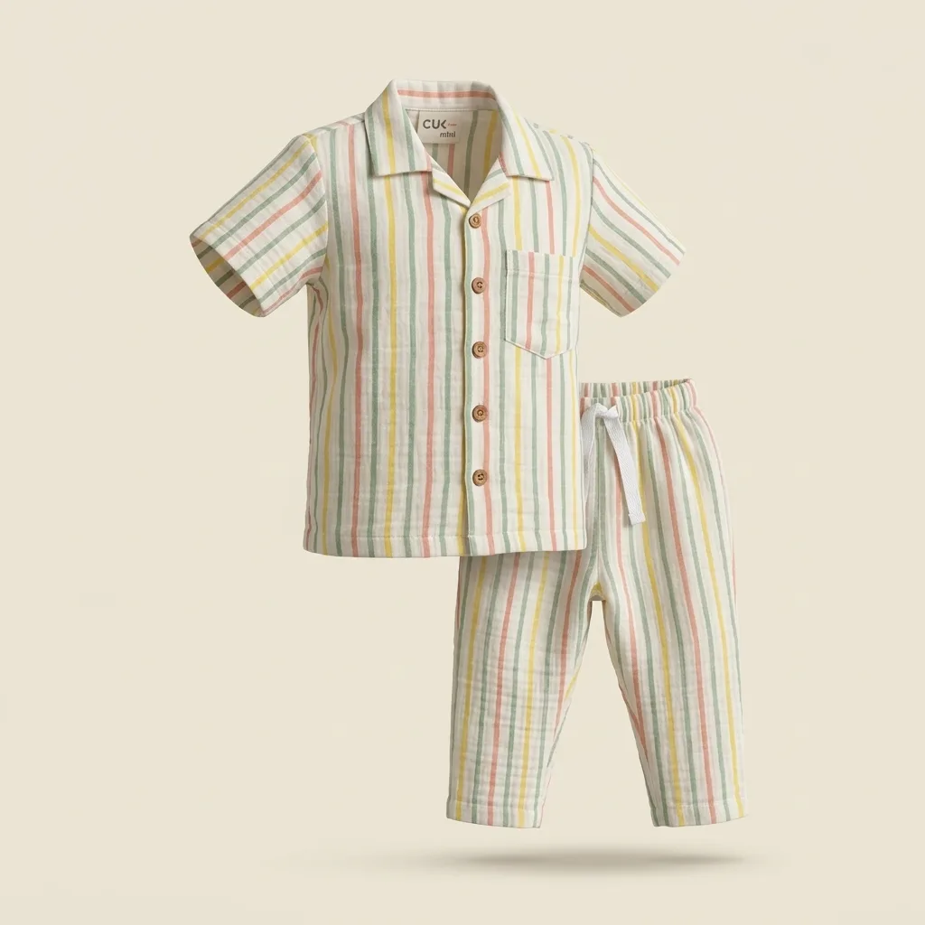 Pastel Stripe Muslin Shirt & Pants Set, style FZ-TS-0042 at FIZZI Fashion