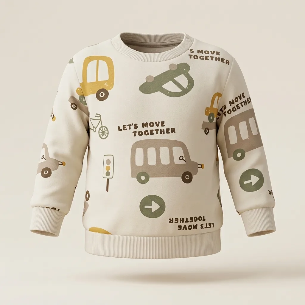 Kids Vehicle Print Fleece Crewneck Sweatshirt, style FZ-SW-0060 at FIZZI Fashion