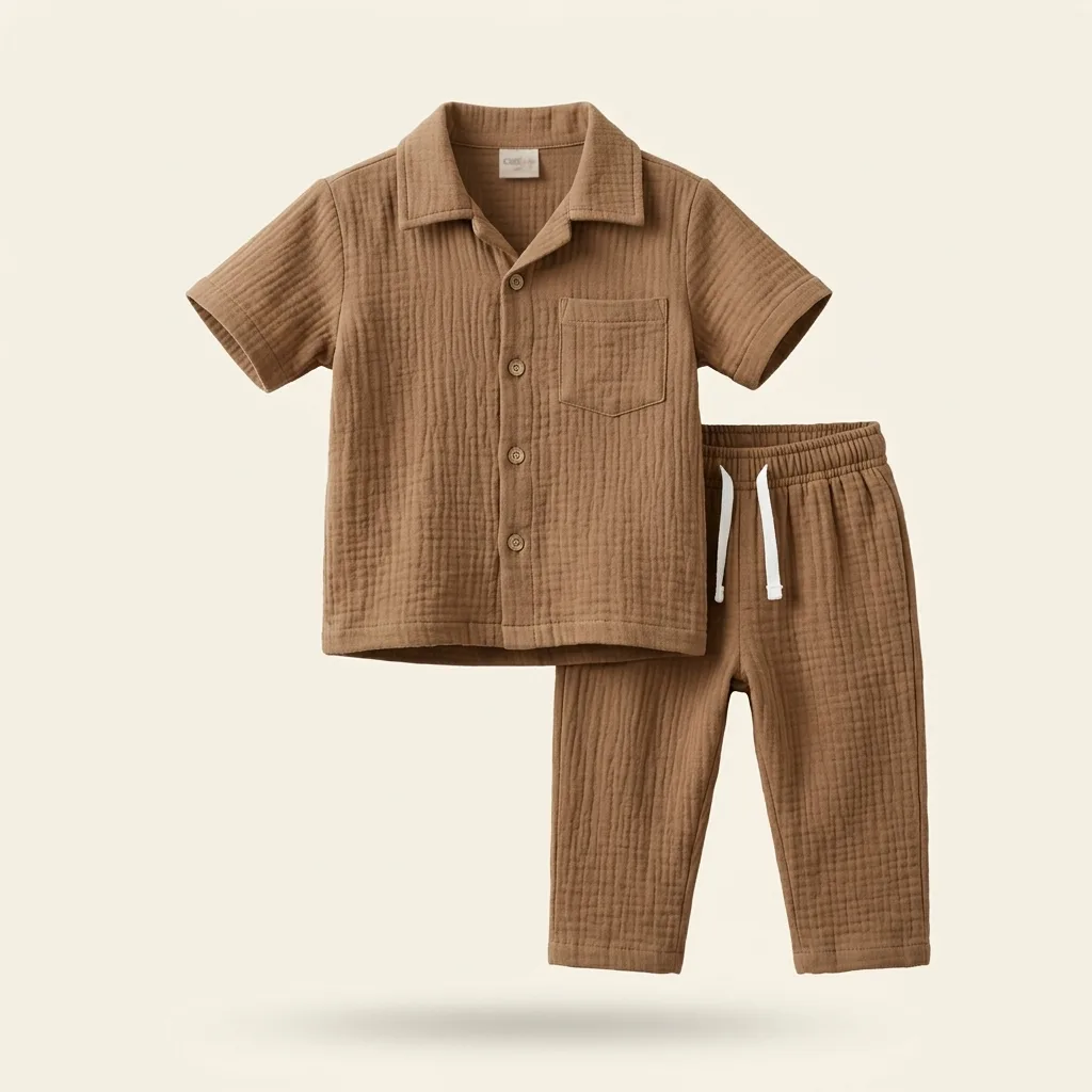 Muslin Short Sleeve Shirt & Pants Set, style FZ-ST-0049 at FIZZI Fashion
