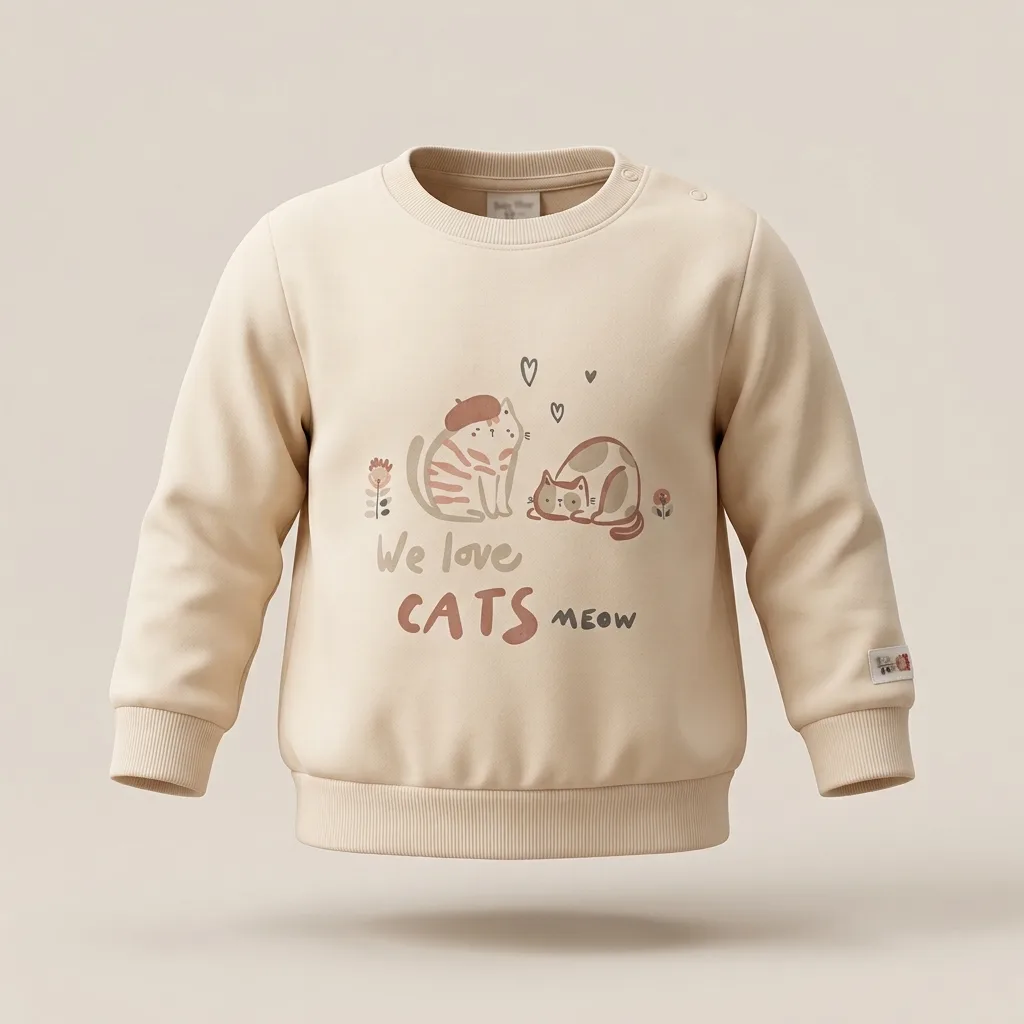 Baby We Love Cats Whimsical Graphic Shoulder Snap Sweatshirt, style FZ-SW-0100 at FIZZI Fashion