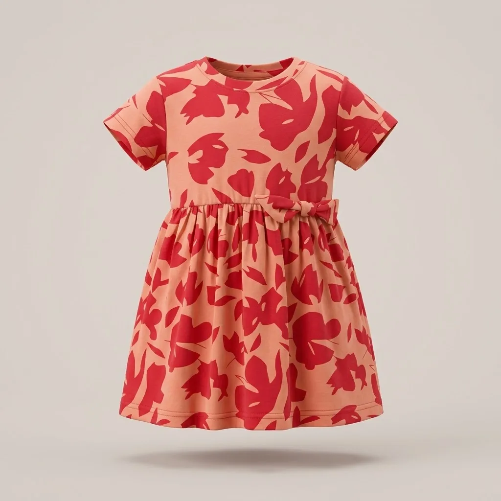 1-Piece Toddler Girl Short Sleeve Bow-Waist Dress, style FZ-DR-0170 at FIZZI Fashion