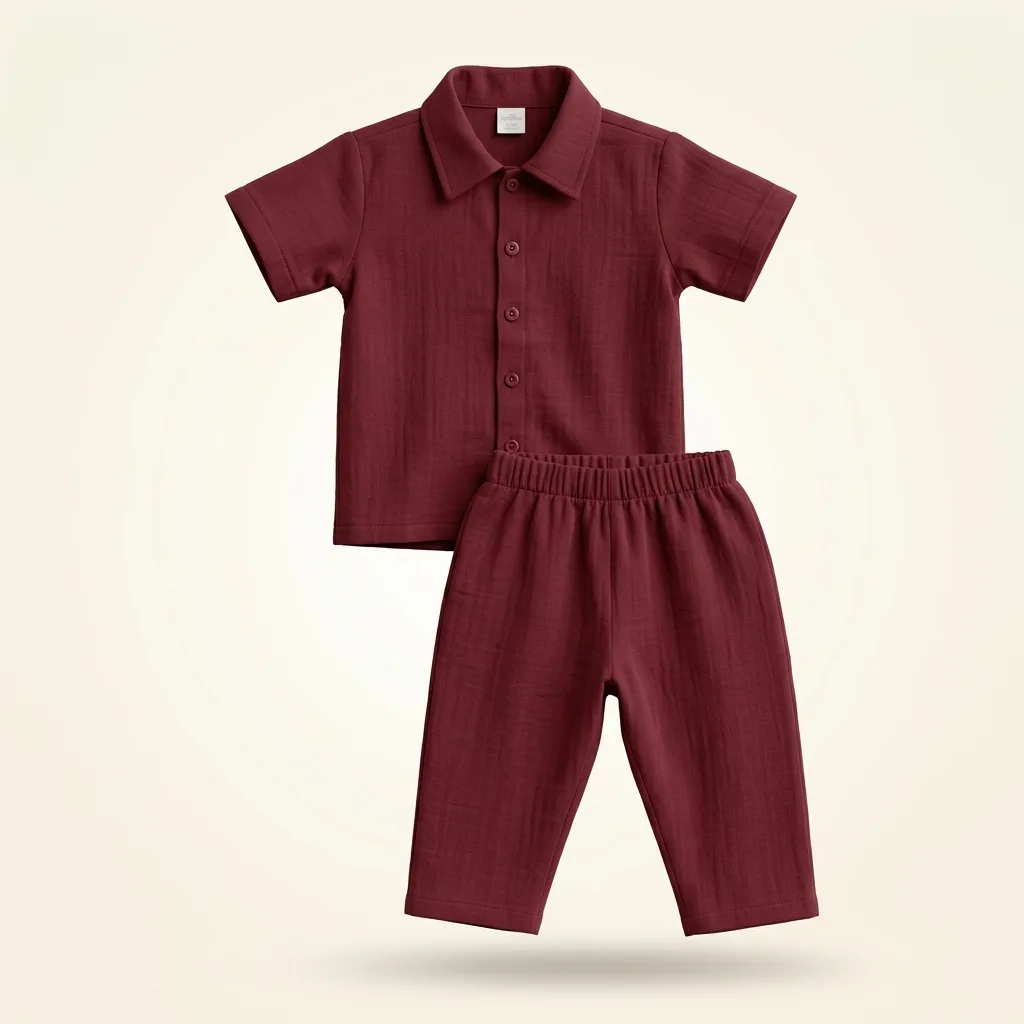 Muslin Short Sleeve Notch Lapel Shirt & Pants Pajama Set, style FZ-ST-0104 at FIZZI Fashion
