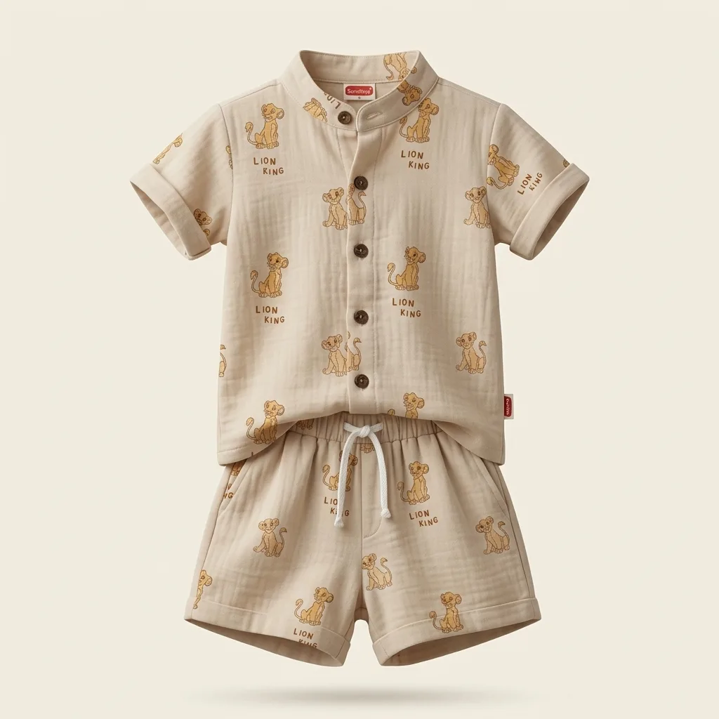 Ivory Animal Print Muslin Shirt & Shorts Set, style FZ-TS-0039 at FIZZI Fashion