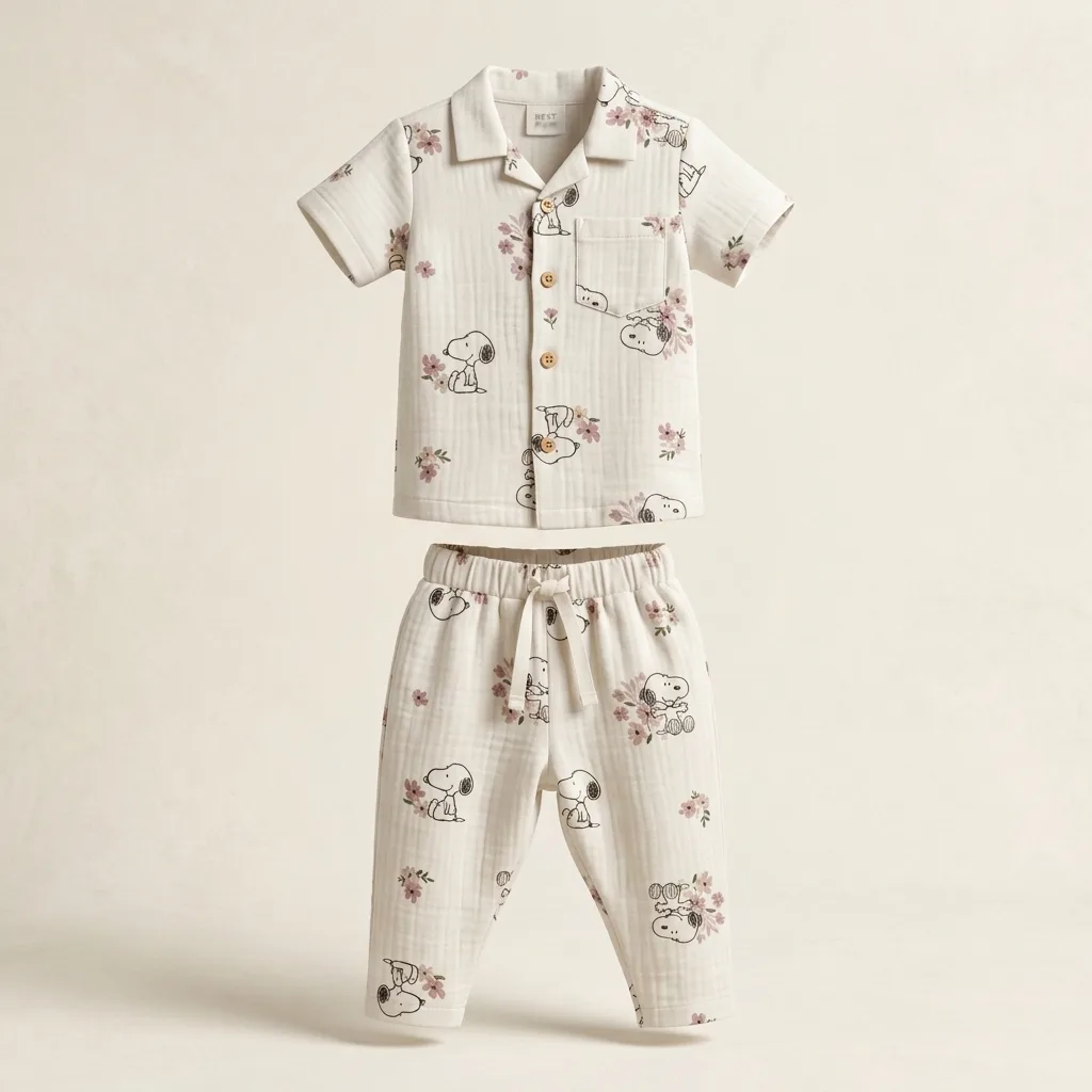 Ivory Animal Print Muslin Shirt & Pants Set, style FZ-SW-0024 at FIZZI Fashion