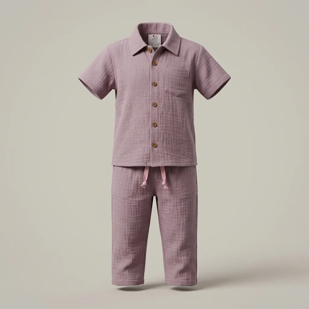 Mauve Muslin Short Sleeve Shirt & Pants Co-ord Set, style FZ-ST-0125 at FIZZI Fashion