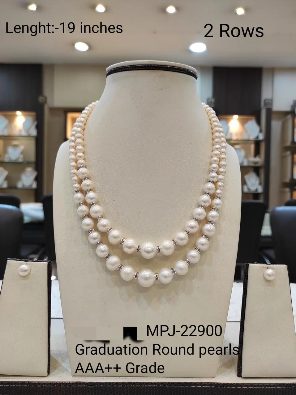Graduated Round Pearl Necklace Set — White