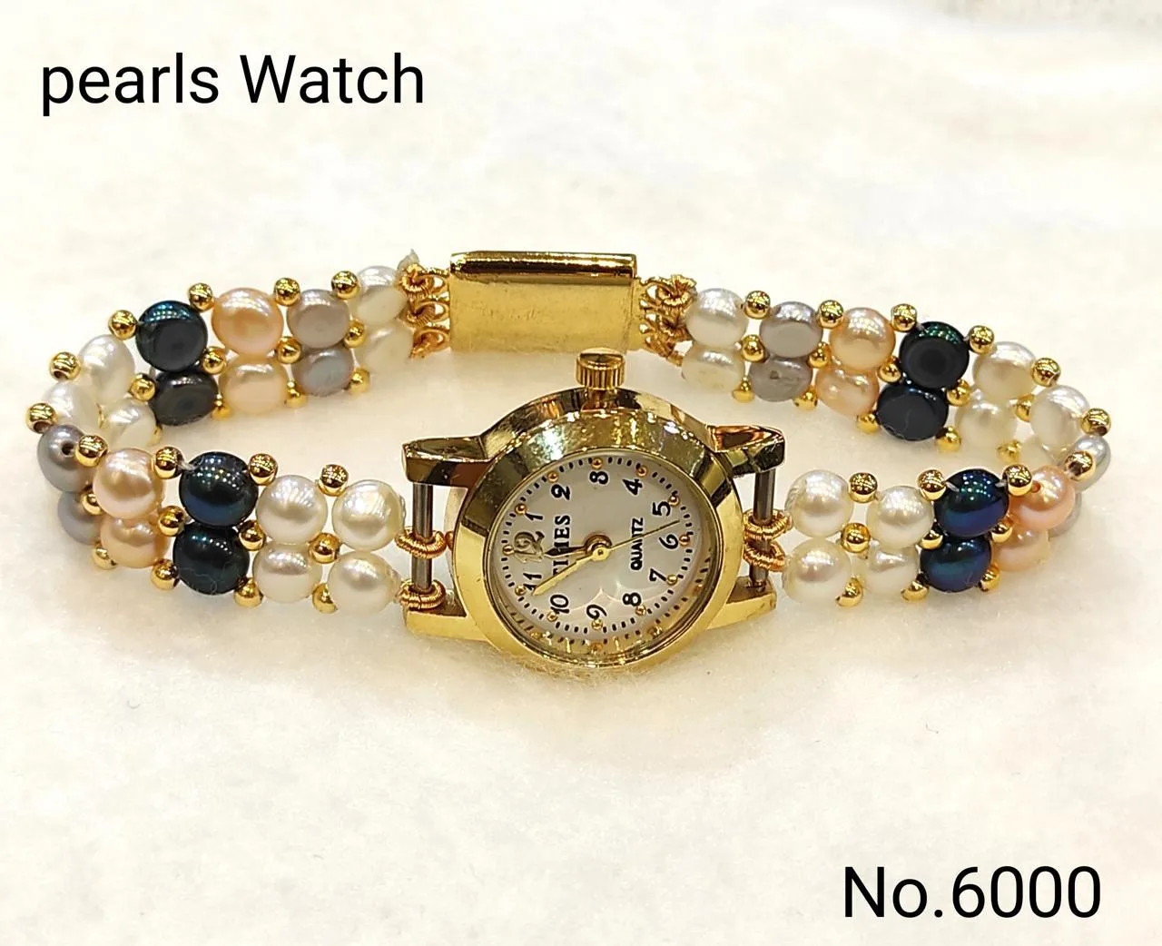White & Black — Freshwater Pearl Watch — White & Black