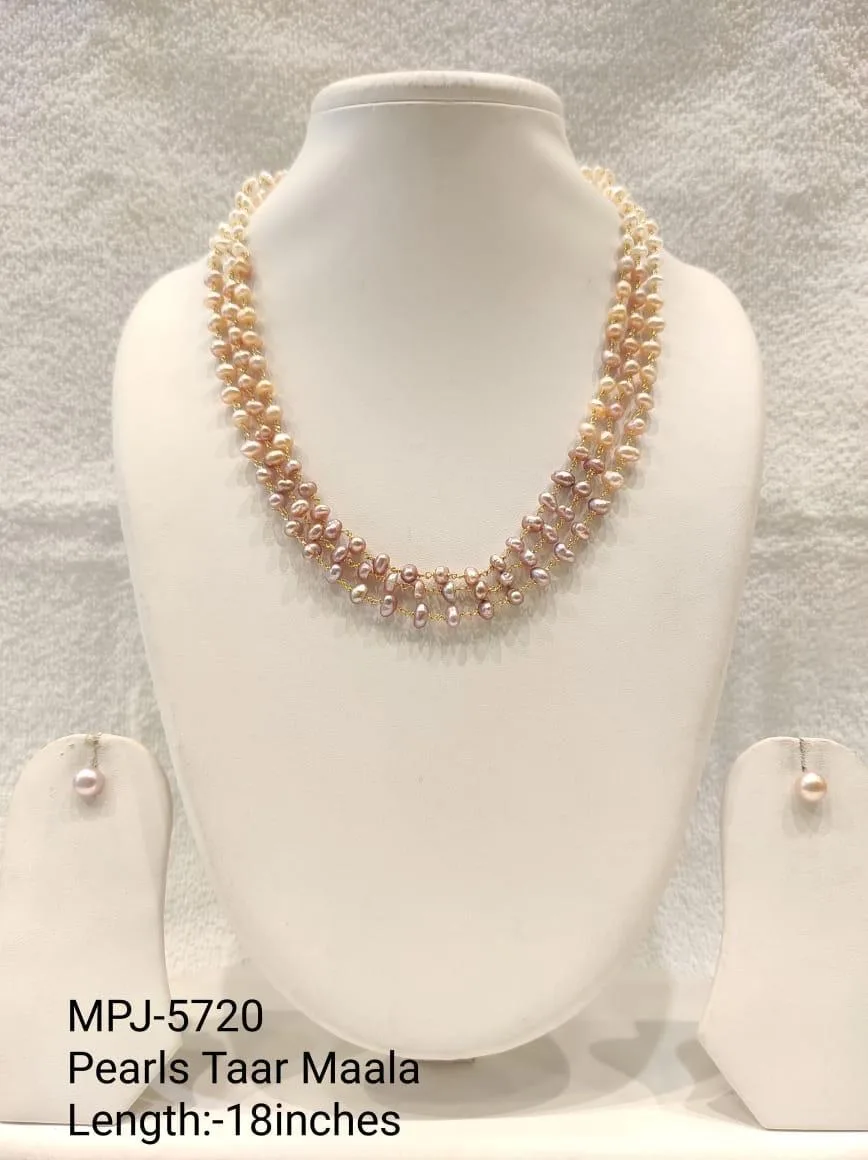 Blush Pearl Three-Row Necklace Set — 18 in — White & Blush Pink & Gold