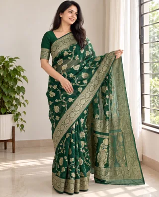 Evergreen Occasion — Green Khaddi Georgette Saree