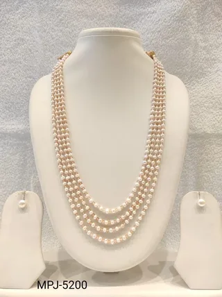 White & Gold — Multi-strand Freshwater Pearl necklace with earrings