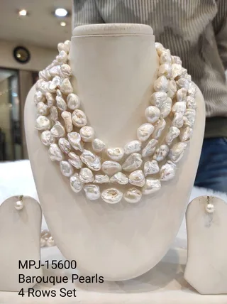 White Four-Row Statement Oval Pearl Necklace Set