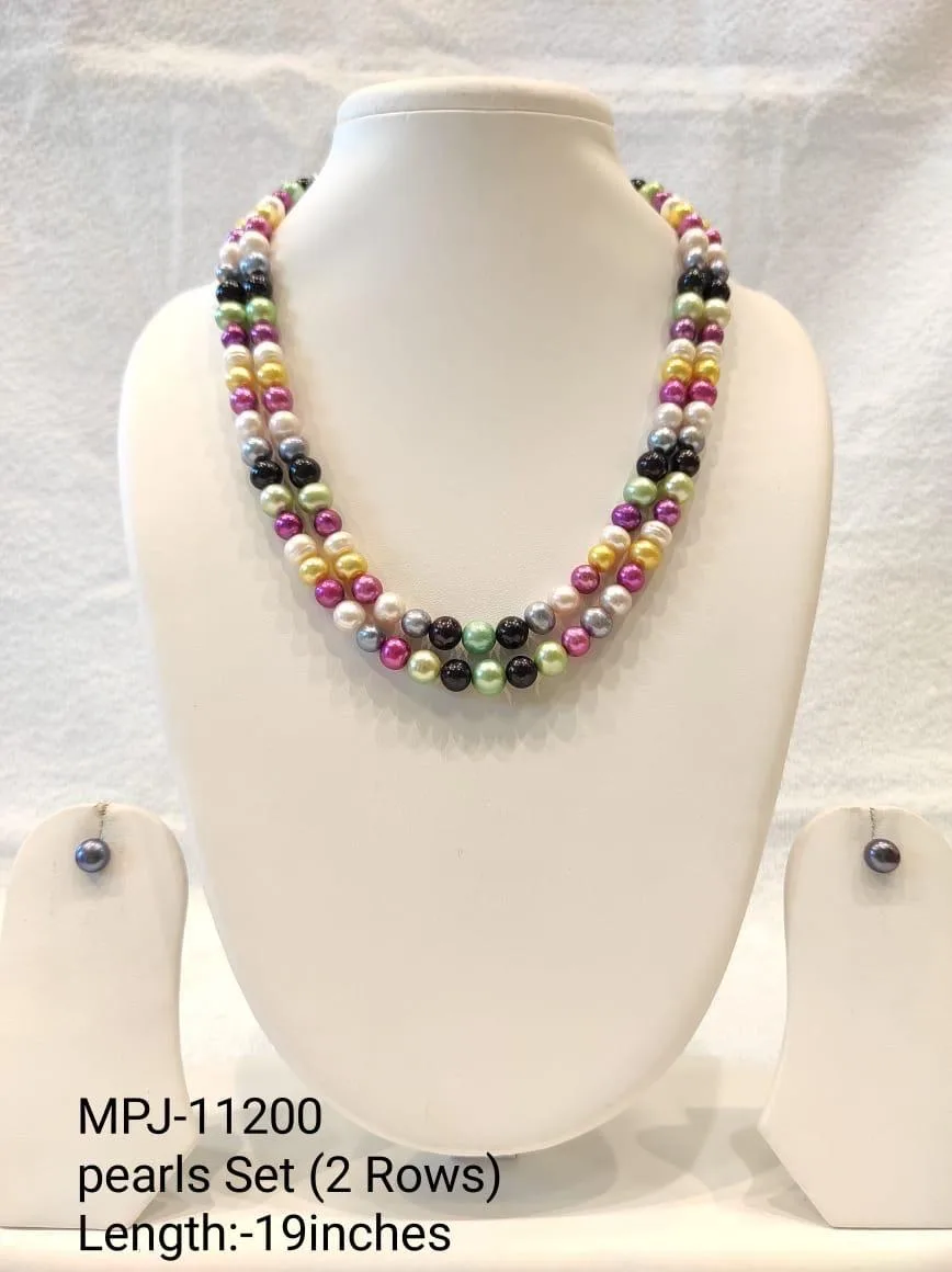 Pearl Two-Row Necklace Set — Multicolour