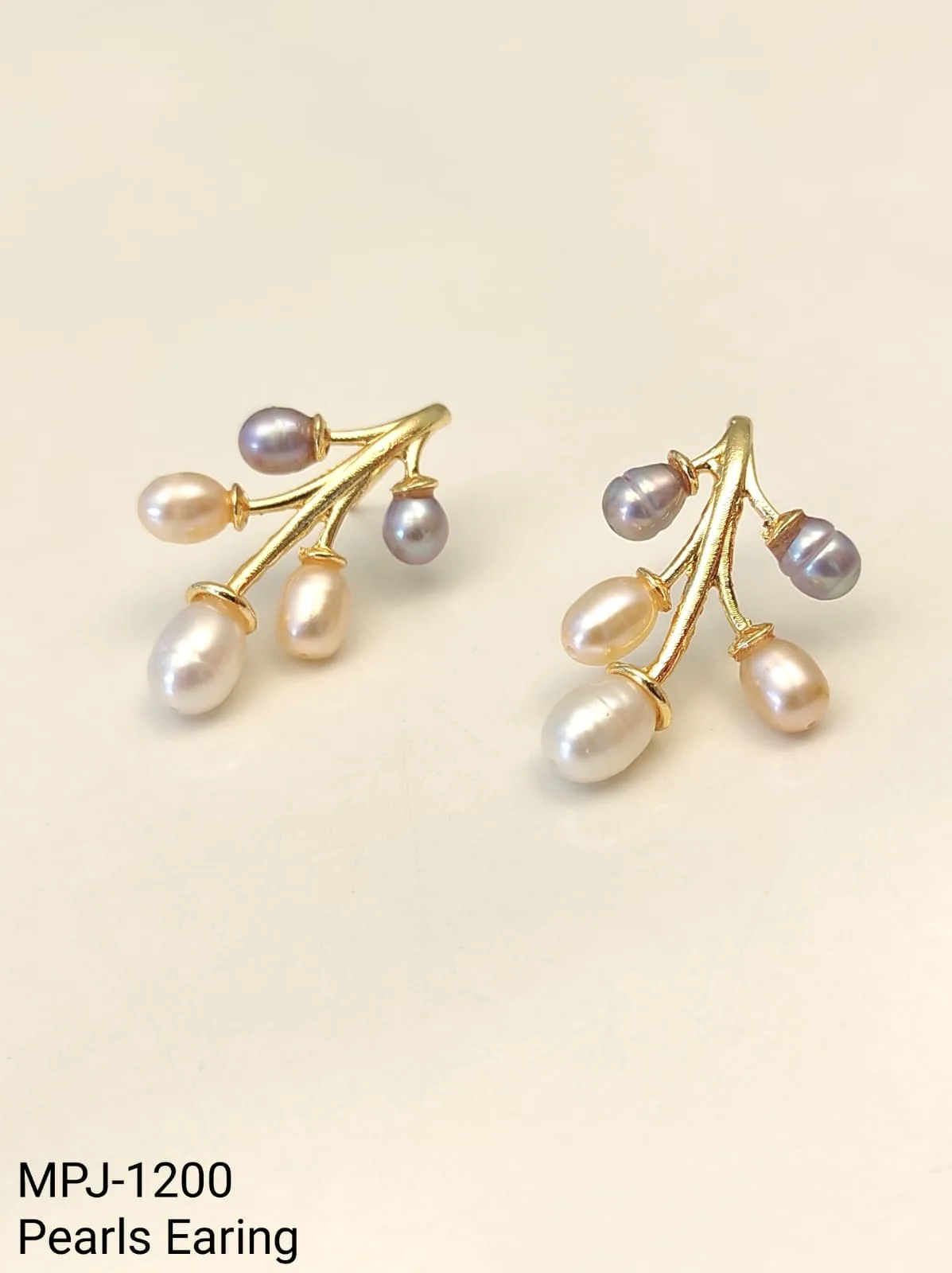 Pastel Pearl Branch Cluster Earrings — White & Peach & Lavender & Gold