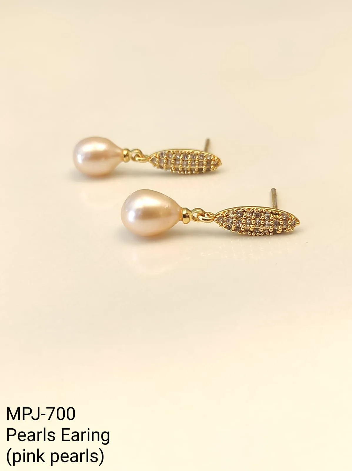 Pink Pearl Gold Stud Drop Earrings — Pink & Gold