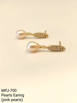 Pink Pearl Gold Stud Drop Earrings