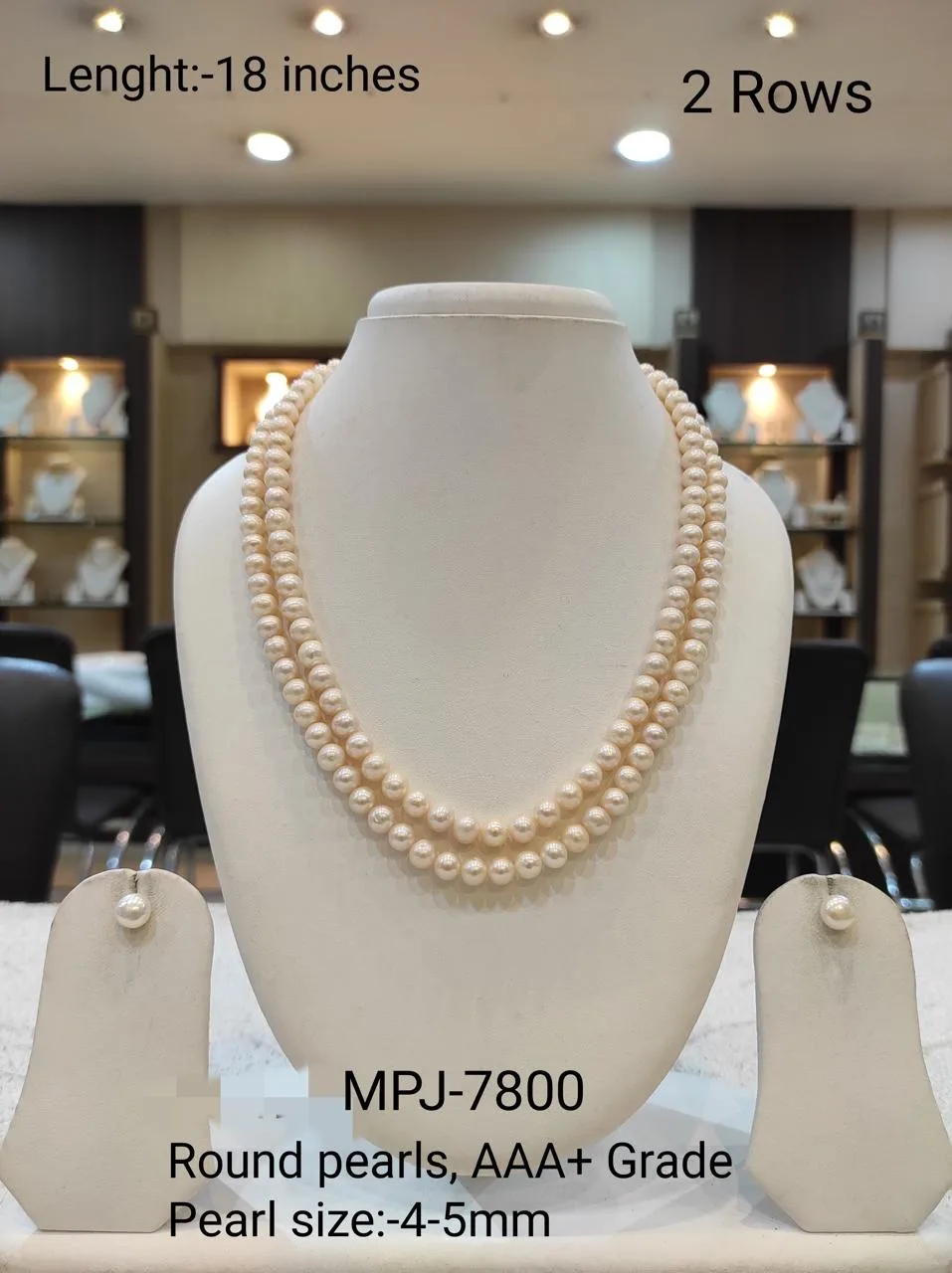 Pearl double strand necklace with earrings — White