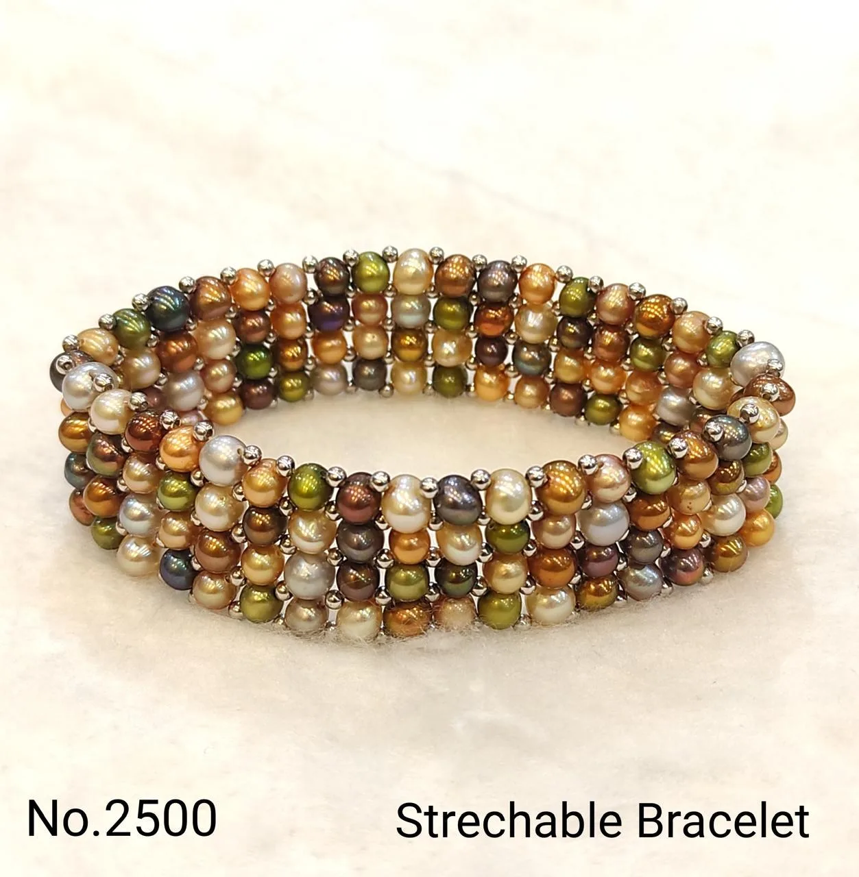 Silver — Multicolor Freshwater Pearl stretch bracelet — Silver