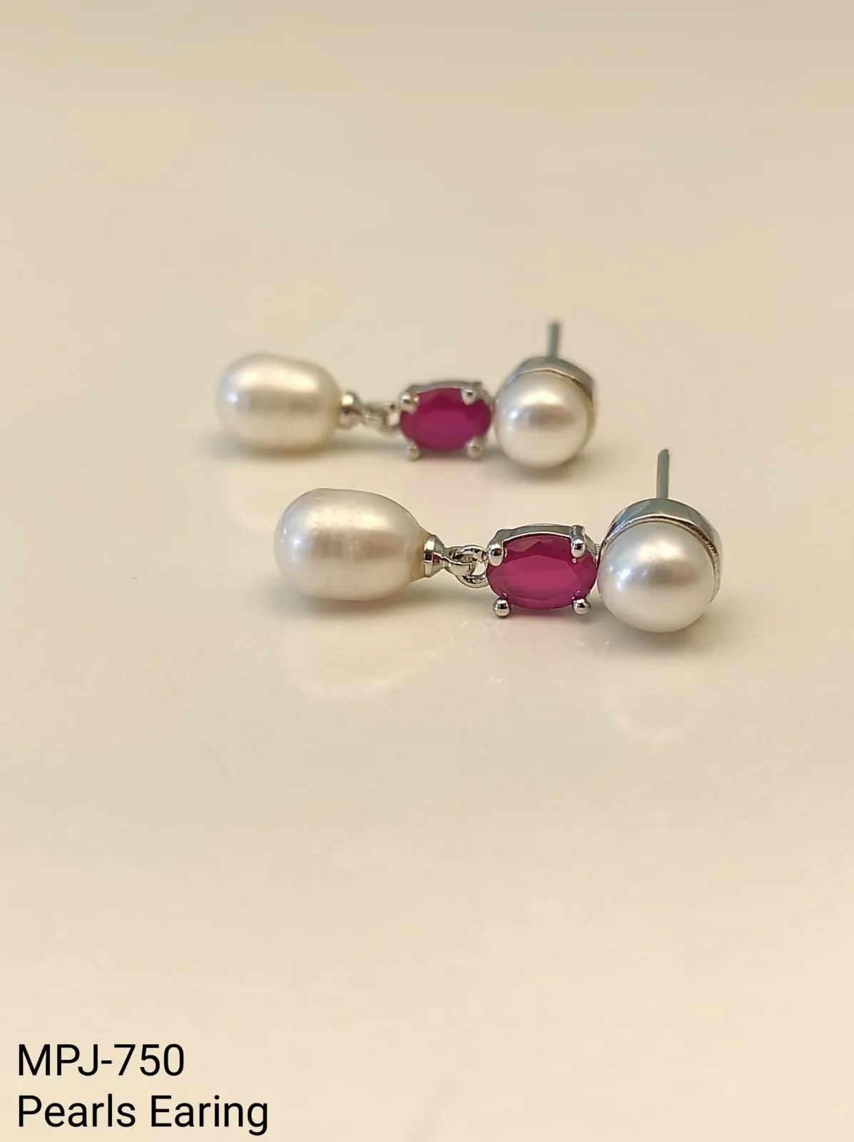 Pink Oval Accent Pearl Drop Earrings — White & Pink & Silver