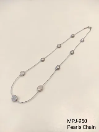 Grey Pearl Station Chain Necklace