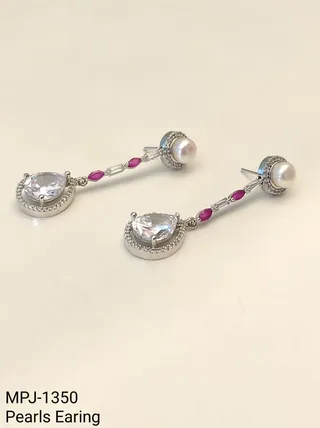 Pink Accent Long Pearl Drop Earrings