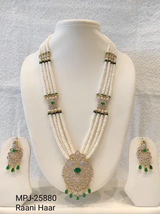 White & Green — Freshwater Pearl multi-strand necklace with pendant and earrings
