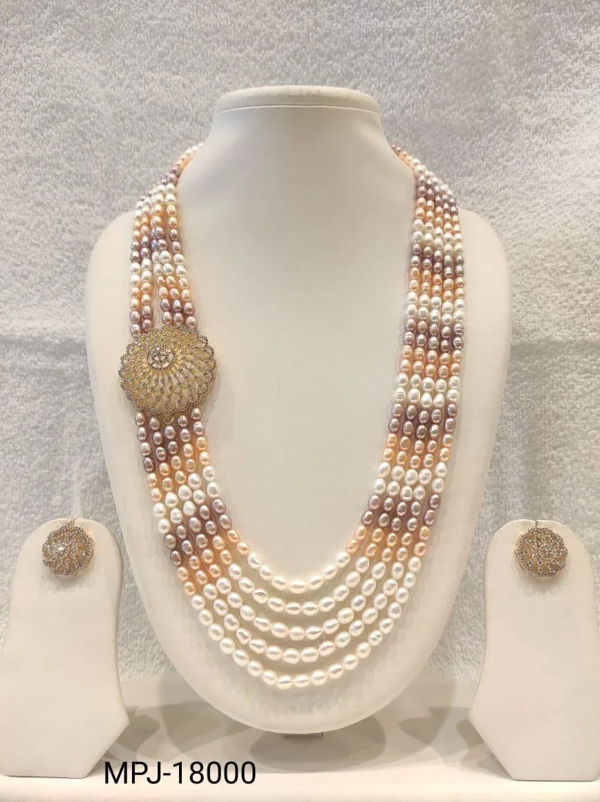Multicolour — Multi-strand Freshwater Pearl Necklace Set — Multicolour