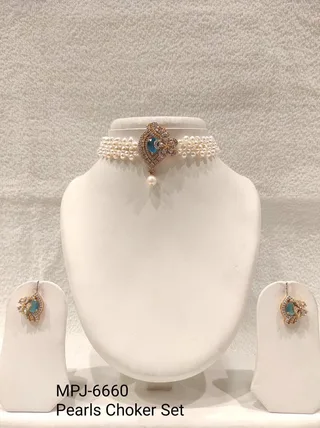 Blue Floral Centrepiece Pearl Choker Set