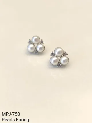 White Pearl Triple Cluster Stud Earrings