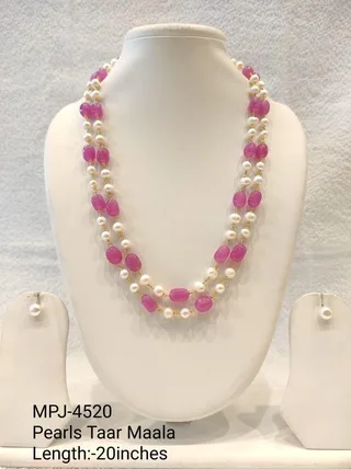Magenta Accent Double-Strand Pearl Necklace Set — 20 in