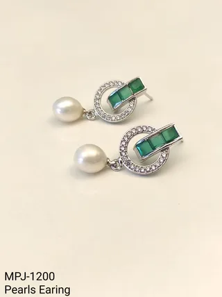 Green Bar Accent Pearl Drop Earrings