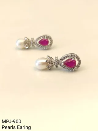 Pink Teardrop Accent Pearl Drop Earrings