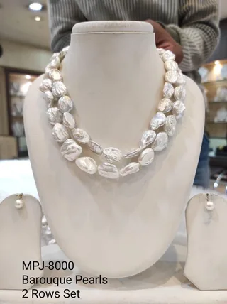 White Two-Row Broad Coin Pearl Necklace Set