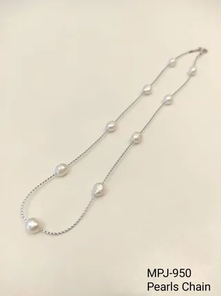 White Pearl Station Chain Necklace