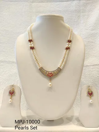 Red Stone Pearl Pendant Necklace Set