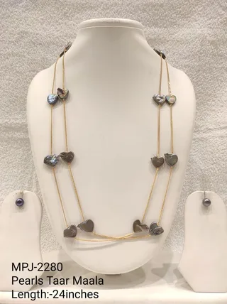 Grey Heart Pearl Double Station Necklace Set — 24 in