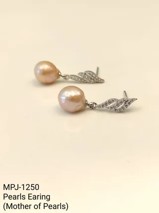 Peach Mother-of-Pearl Leaf Drop Earrings