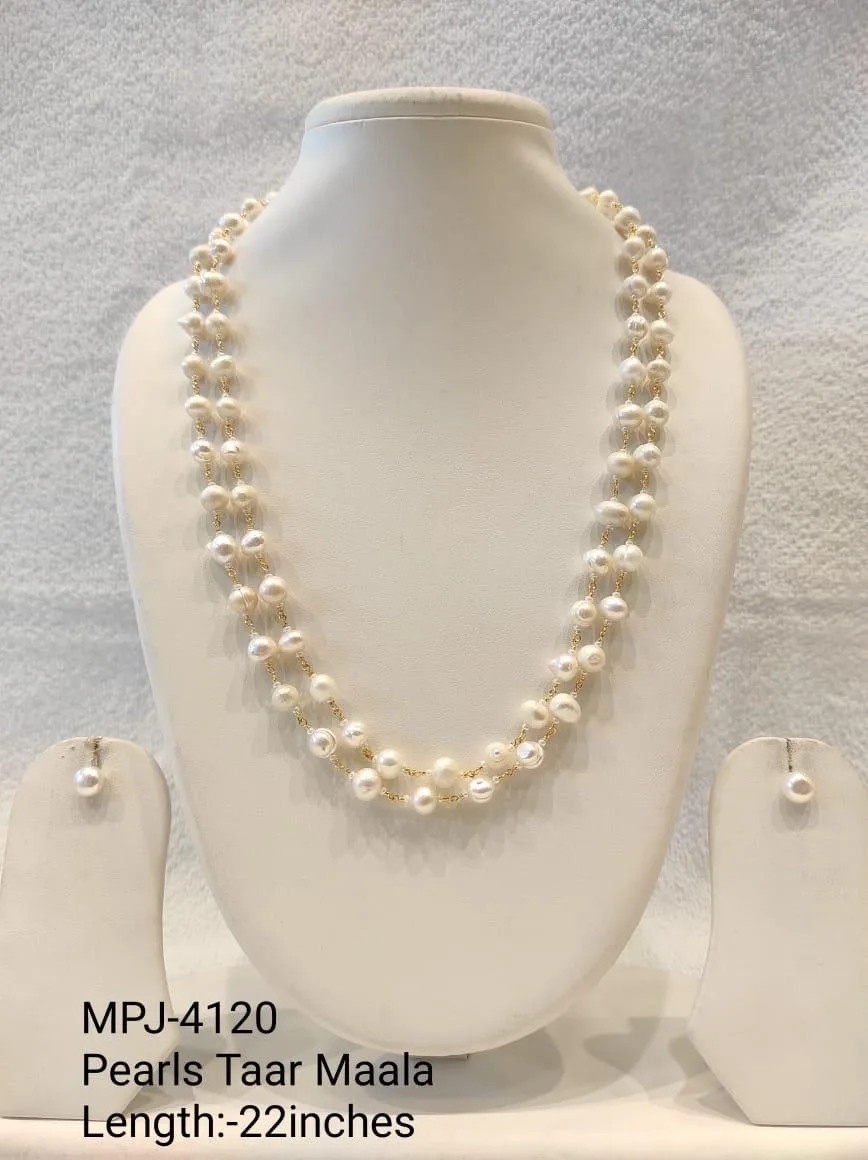 White Oval Pearl Double-Strand Necklace Set — 22 in — White & Gold