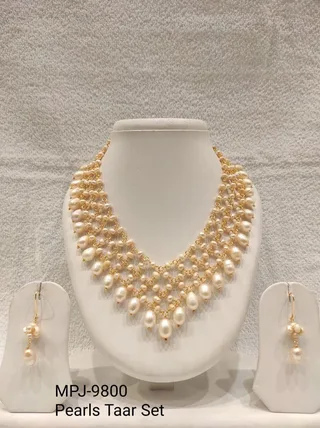 White Pearl Fringe Necklace and Earrings Set