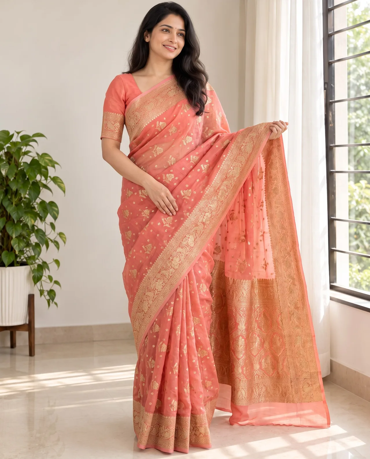 Handloom Premium Khadi Georgette Peach — Peach
