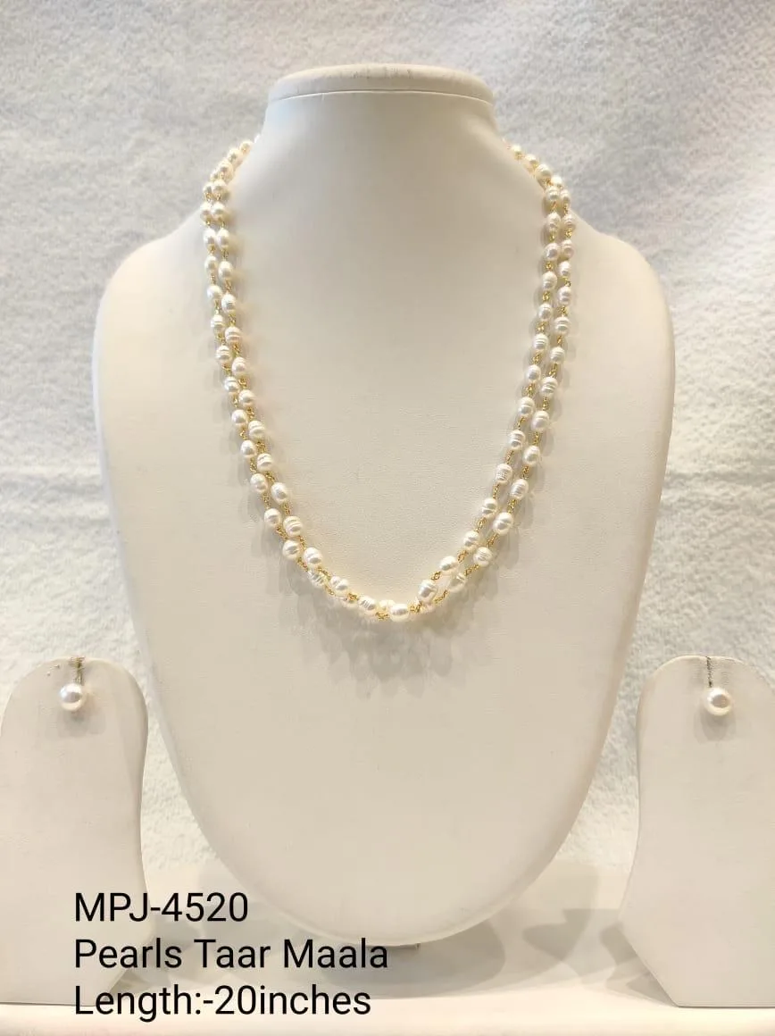 White Round Pearl Double-Strand Necklace Set — 20 in — White & Gold