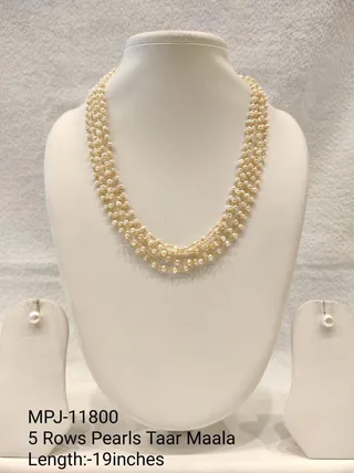 White Five-Row Pearl Necklace Set — 19 in