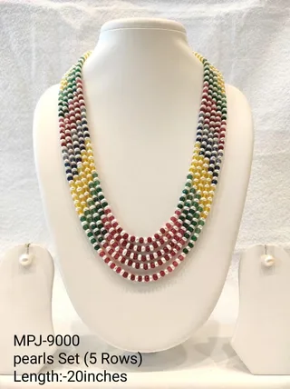 Multi-row beaded pearl necklace set